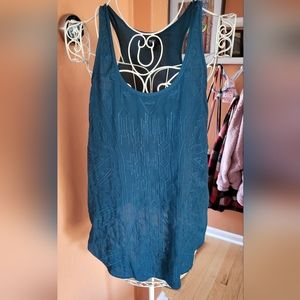Dark teal embroidered tank top